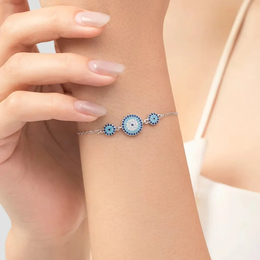 Evil Eye Bracelet - Lucky Eye Sterling Silver Charm Bracelet