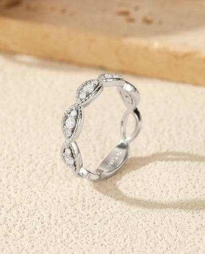 Marquise milgrain moissanite ring in 925 sterling silver, vintage stackable band
