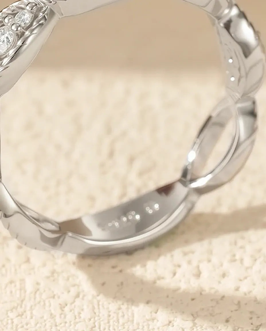 Marquise milgrain moissanite ring in 925 sterling silver, vintage stackable band