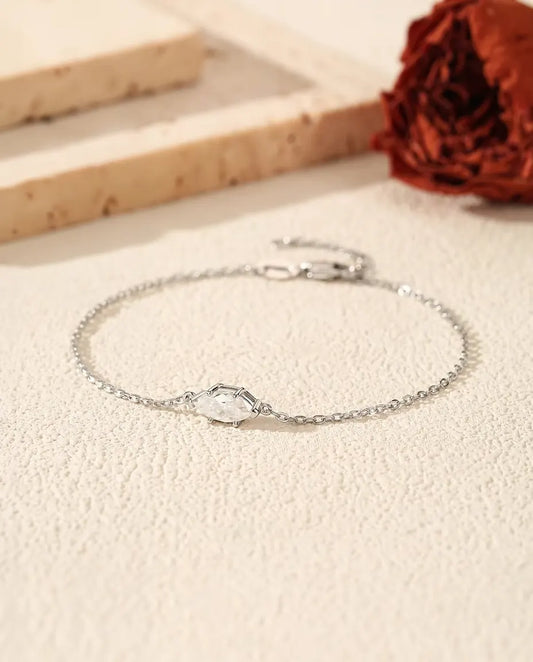 Marquise moissanite bracelet in 925 sterling silver on a dainty chain