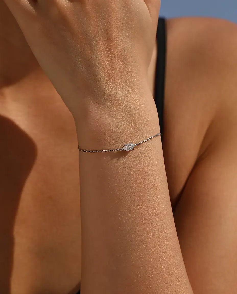 Marquise moissanite bracelet in 925 sterling silver on a dainty chain