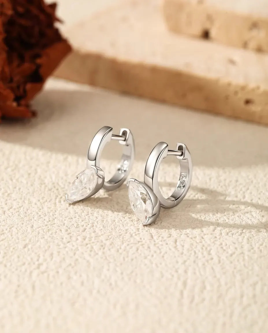 Marquise moissanite drop huggie earrings in 925 sterling silver
