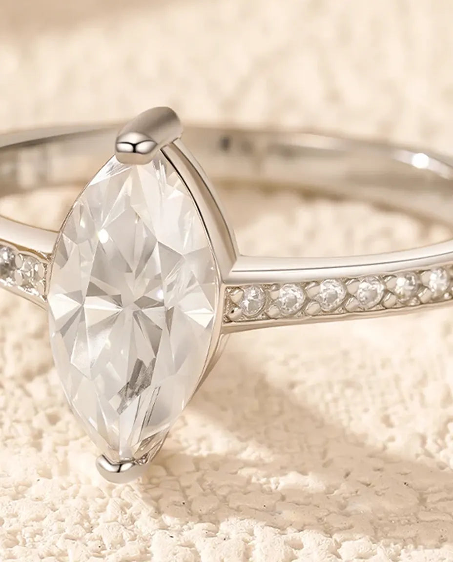 Marquise cut moissanite engagement ring in 925 sterling silver