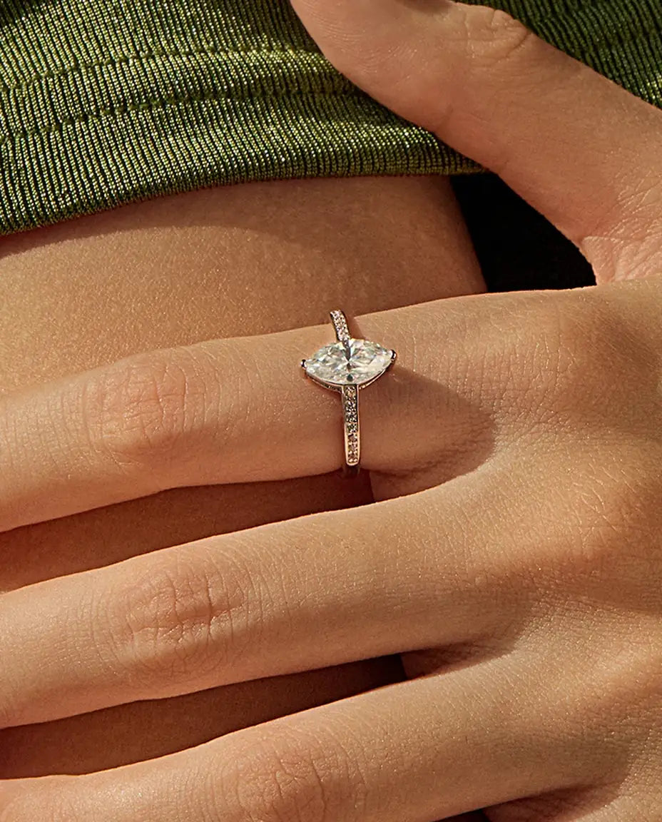 Marquise cut moissanite engagement ring in 925 sterling silver