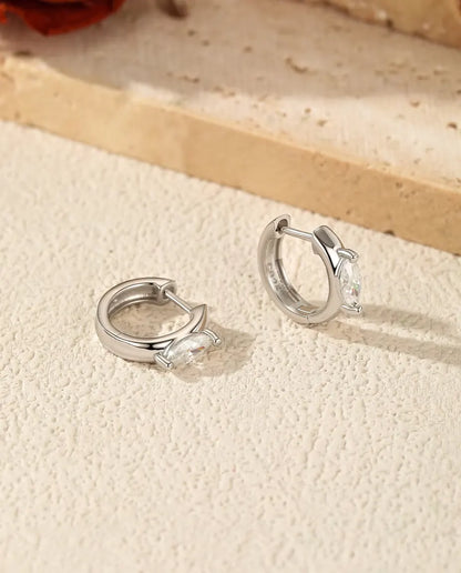Marquise moissanite huggie earrings in 925 sterling silver