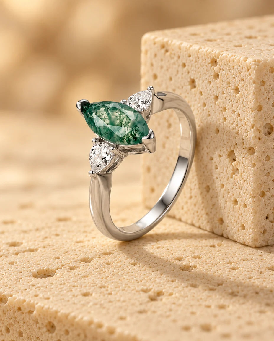 Moss Agate Ring - side profile of the setting