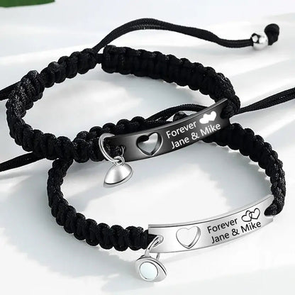 Matching Bracelets for Couples – Engraved His and Her Set, Stainless Steel, 2 Pieces, Personalized Anniversary Gift for Him and Her