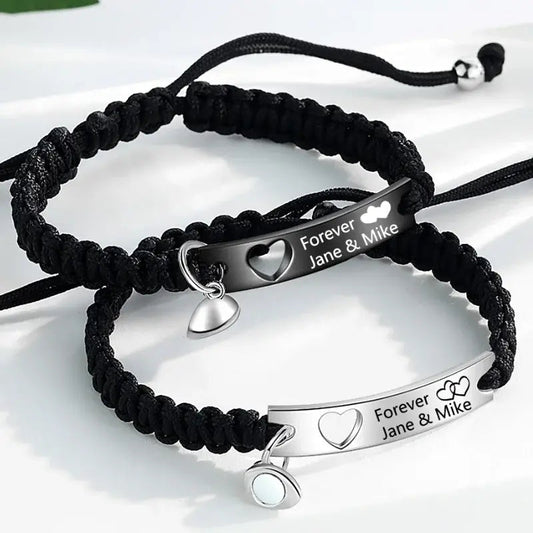 Matching Bracelets for Couples – Engraved His and Her Set, Stainless Steel, 2 Pieces, Personalized Anniversary Gift for Him and Her
