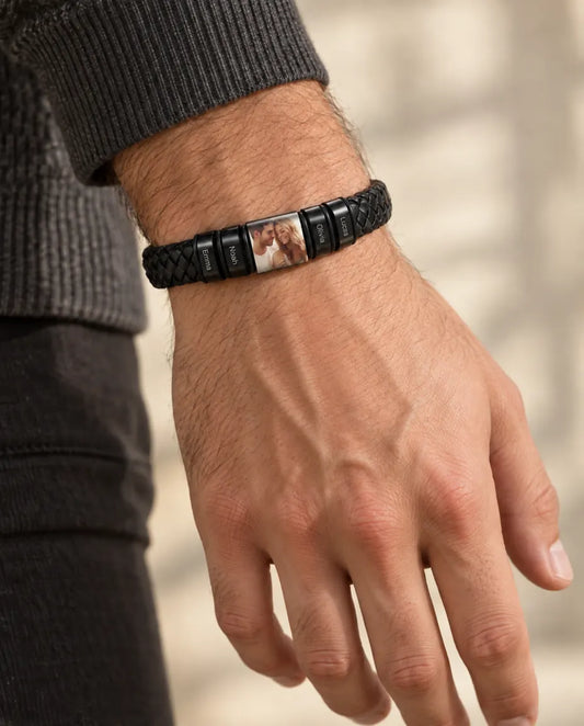 Men's Personalized Leather Bracelet for Dad - worn on a model