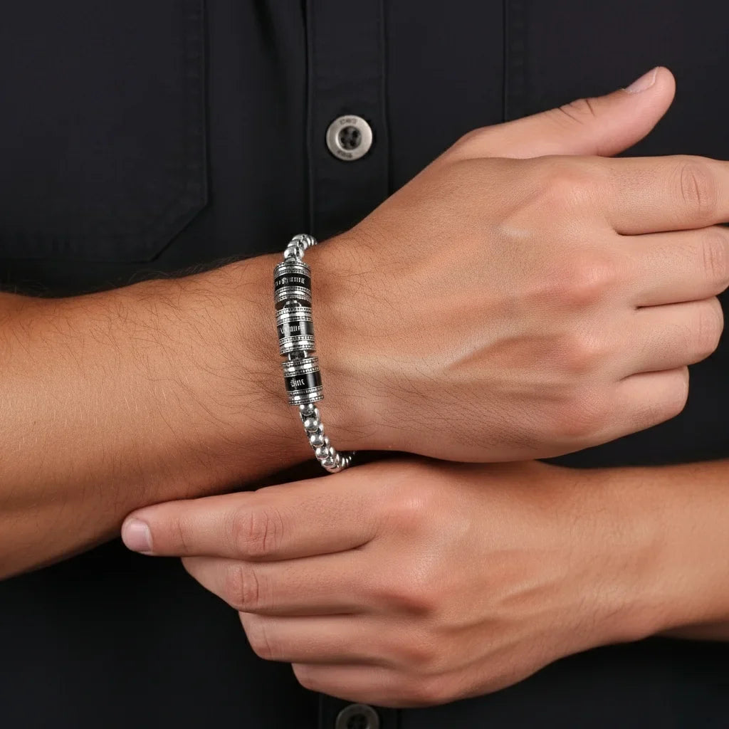 Men's Engraved Name Bracelet - Personalised Bracelet for Him - Up to 5 Name Beads