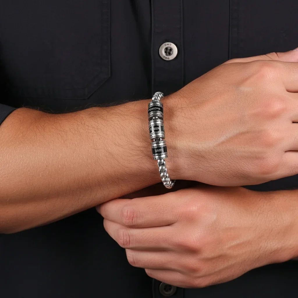 Men's Engraved Name Bracelet - Personalized Bracelet for Him - Up to 5 Name Beads