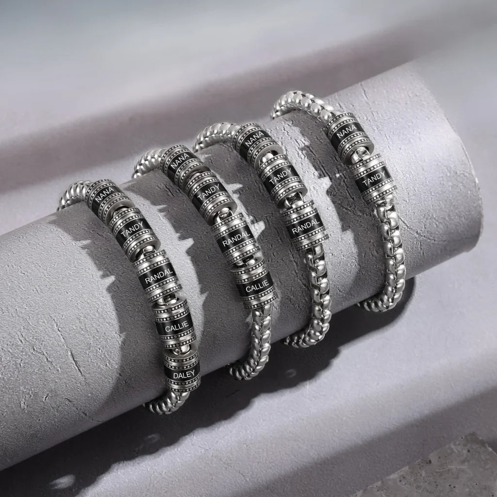 Men's Engraved Name Bracelet - Personalized Bracelet for Him - Up to 5 Name Beads
