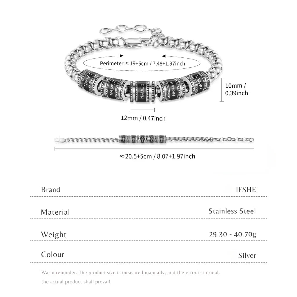 Men's Engraved Name Bracelet - Personalized Bracelet for Him - Up to 5 Name Beads