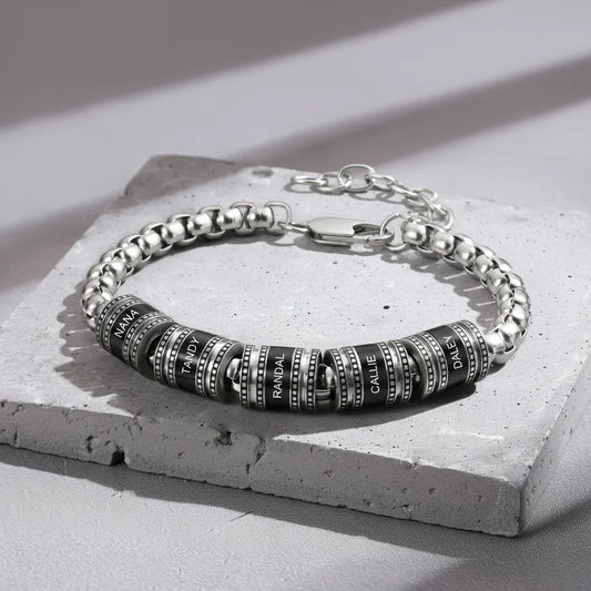 Men's Engraved Name Bracelet - Personalized Bracelet for Him - Up to 5 Name Beads