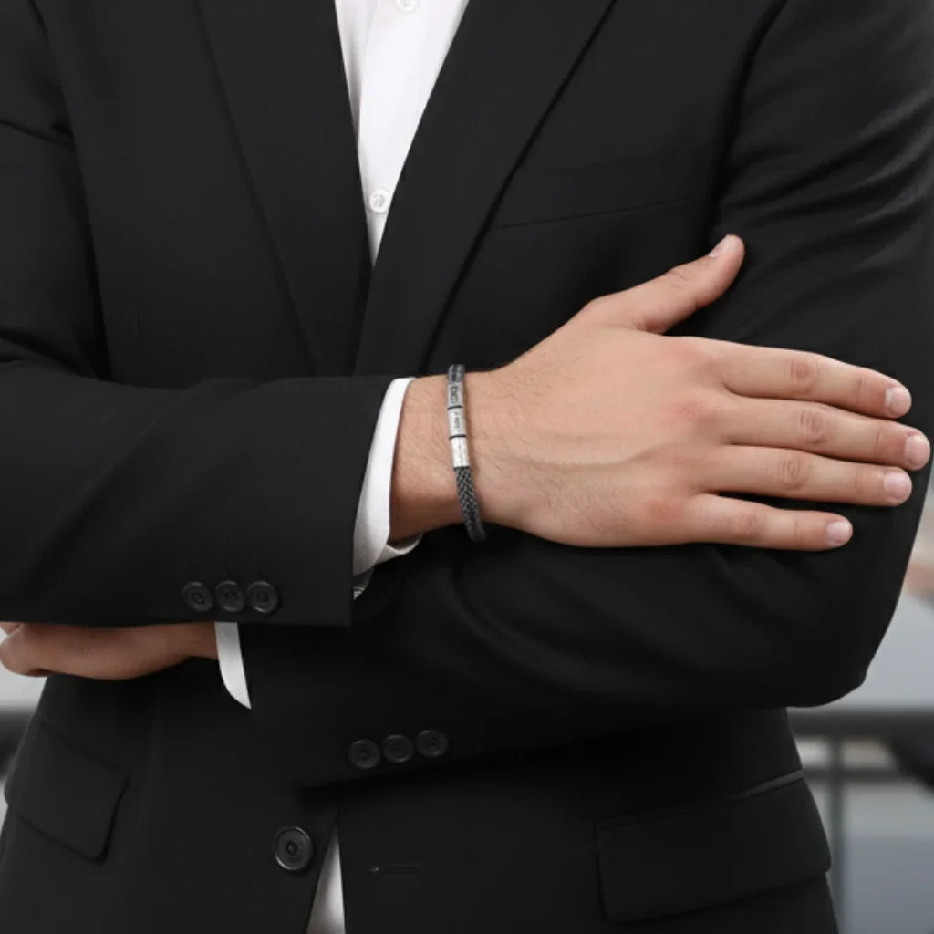 Men's Engraved Stainless Steel Rope Bracelet with Personalized Names