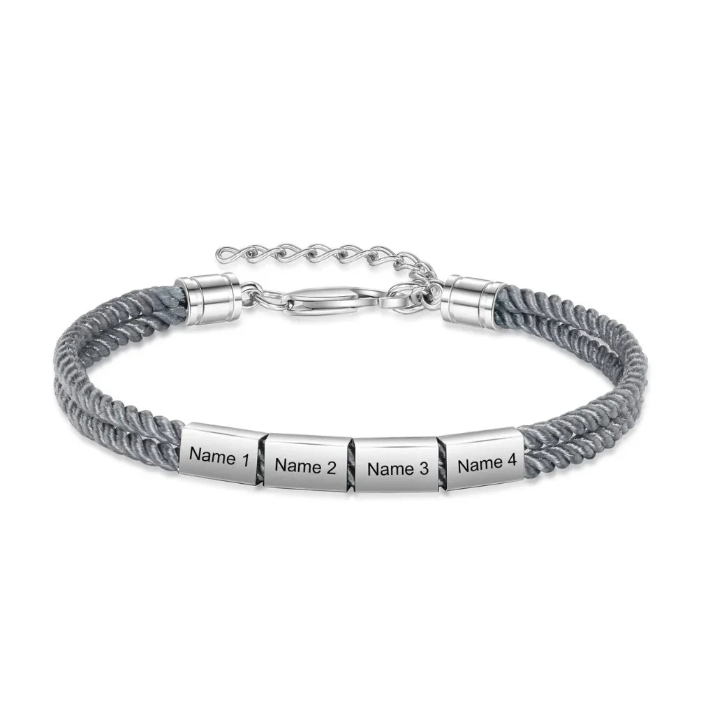 Men's Engraved Stainless Steel Rope Bracelet with Personalized Names