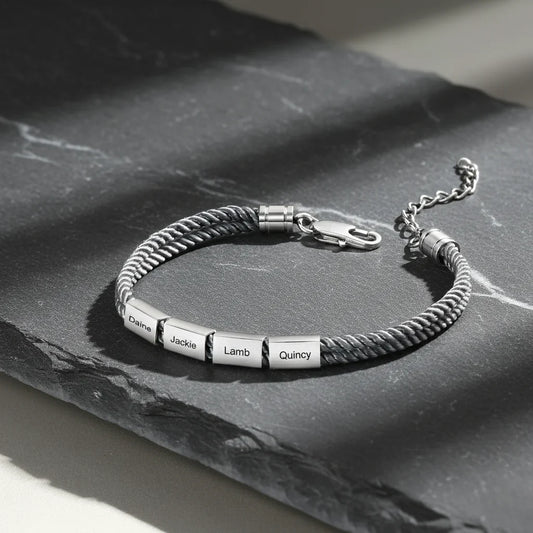 Men's Engraved Stainless Steel Rope Bracelet with Personalized Names