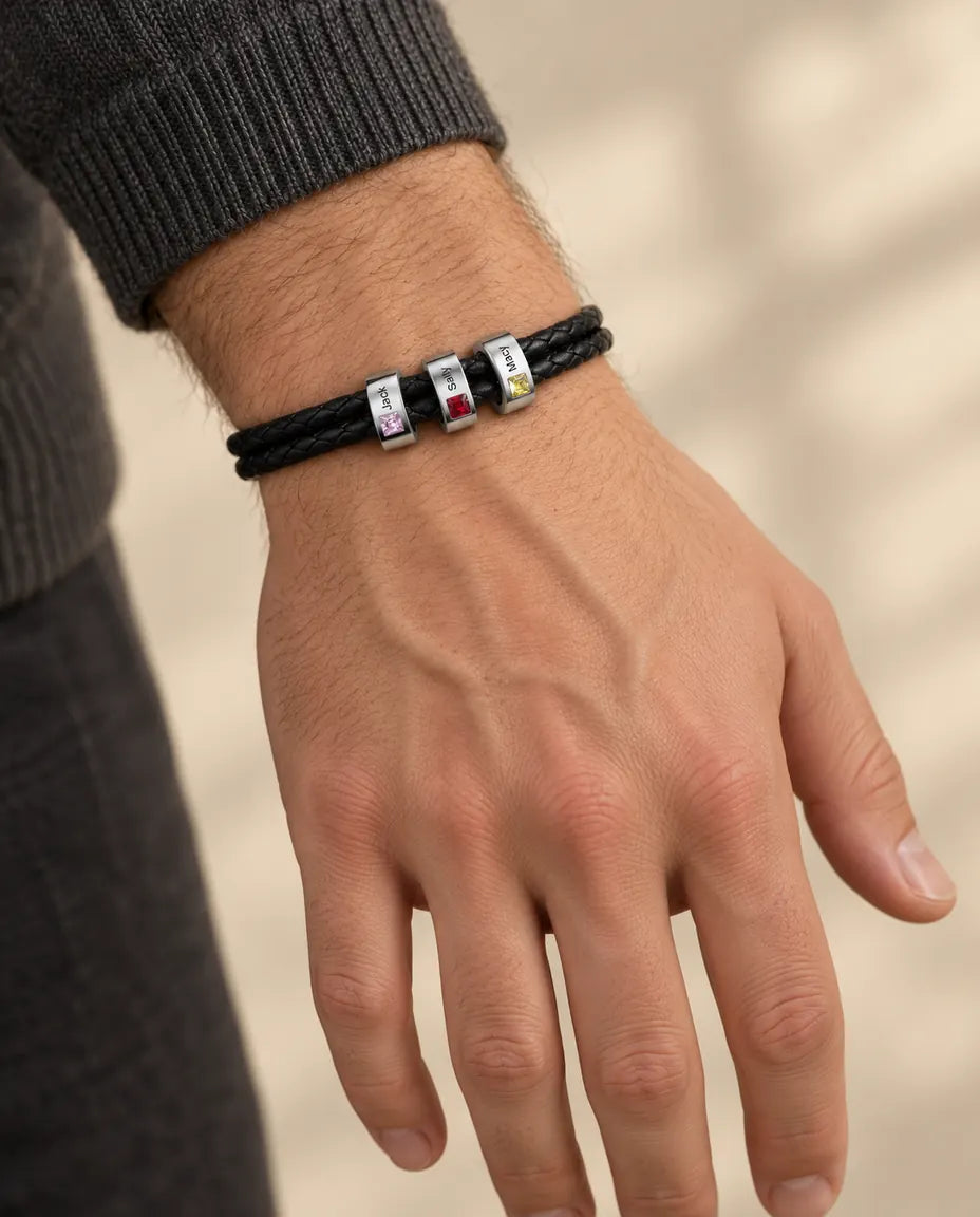 Men's Faux Leather Bracelet - worn on a model