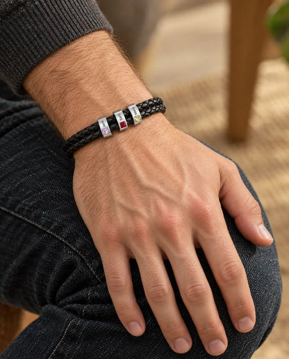 Men's Faux Leather Bracelet - worn on the wrist, close-up