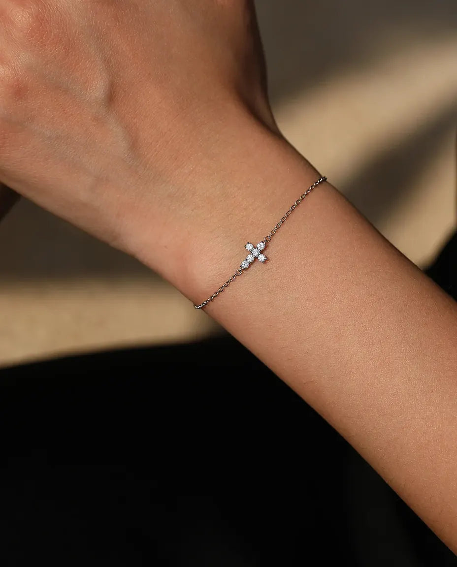 Moissanite cross charm bracelet in 925 sterling silver