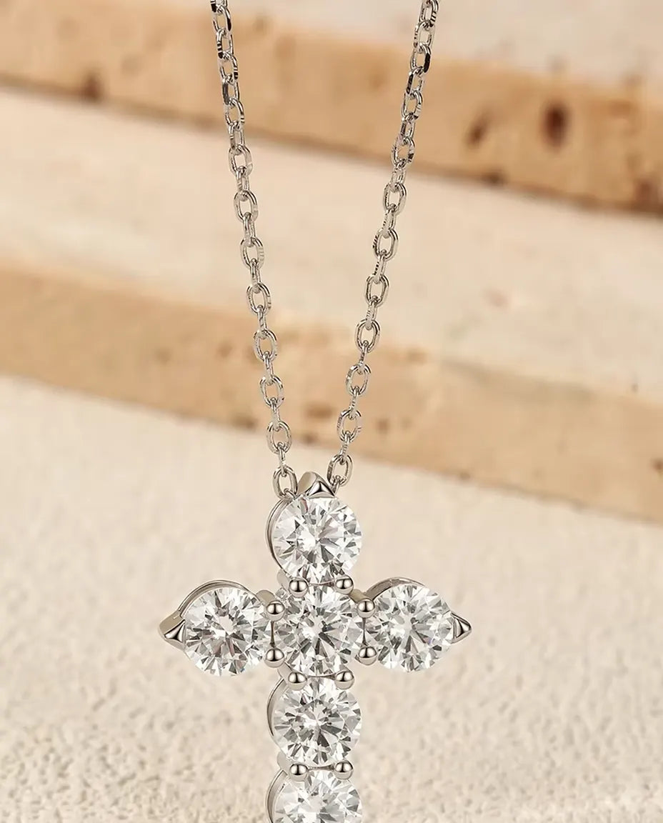 Moissanite cross necklace in 925 sterling silver