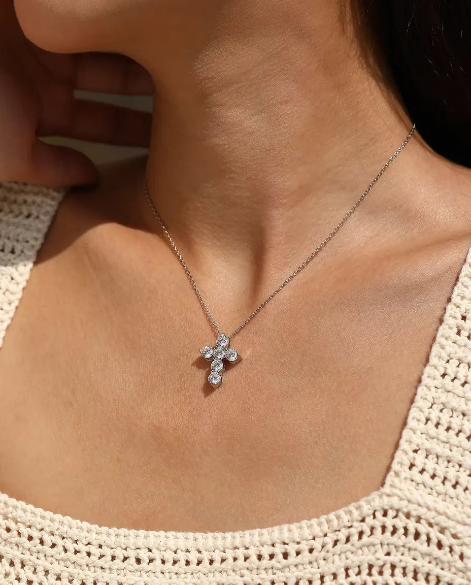 Moissanite cross necklace in 925 sterling silver
