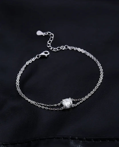 Dainty 1ct moissanite double-layer chain bracelet in 925 sterling silver