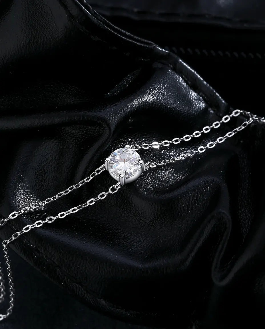 Dainty 1ct moissanite double-layer chain bracelet in 925 sterling silver