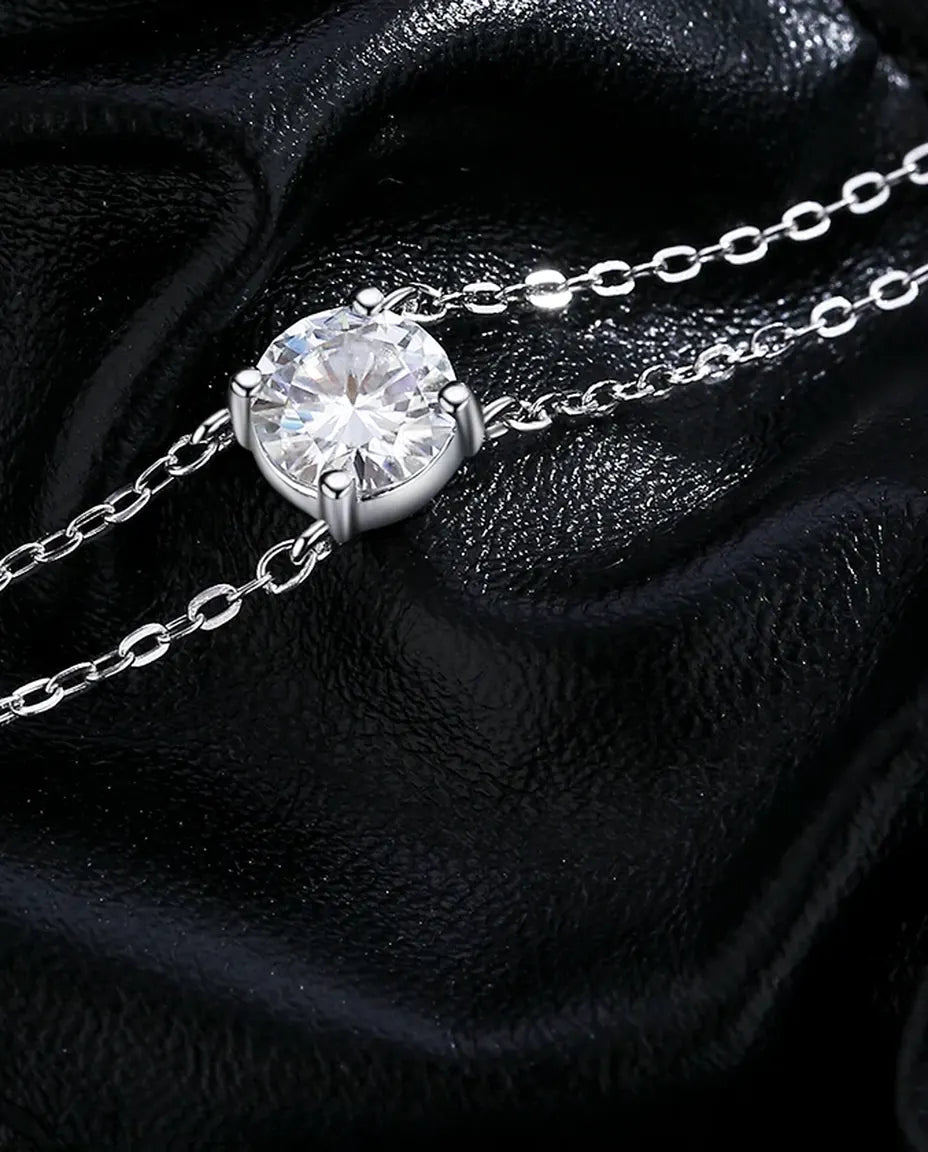 Dainty 1ct moissanite double-layer chain bracelet in 925 sterling silver