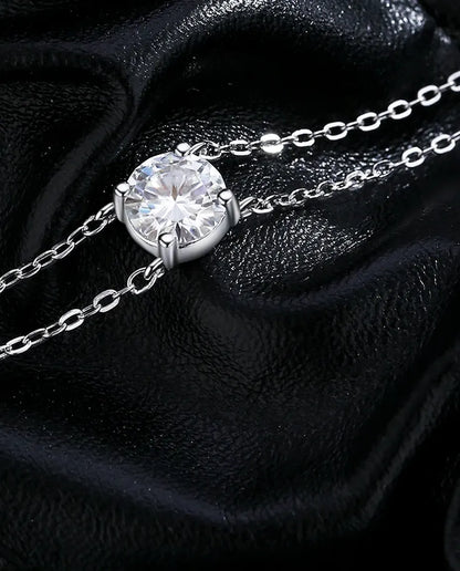 Dainty 1ct moissanite double-layer chain bracelet in 925 sterling silver