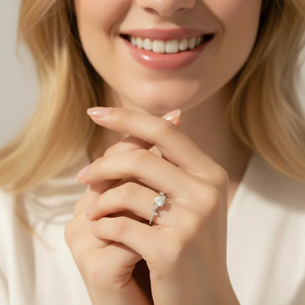 Moissanite Engagement Ring, 1.00 Carat, 925 Sterling Silver, Flower Six Claws Setting