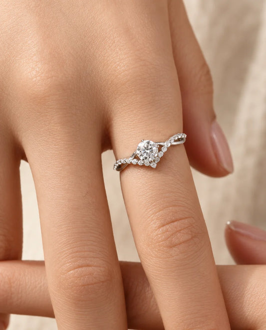 0.50Ct Moissanite Engagement Ring - worn on the hand