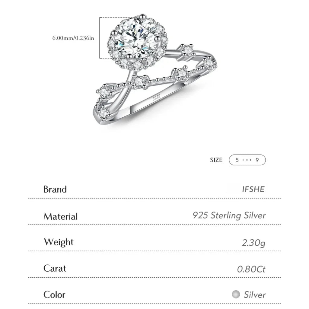 Moissanite Halo Ring with Lab Diamond Crown in 925 Sterling Silver