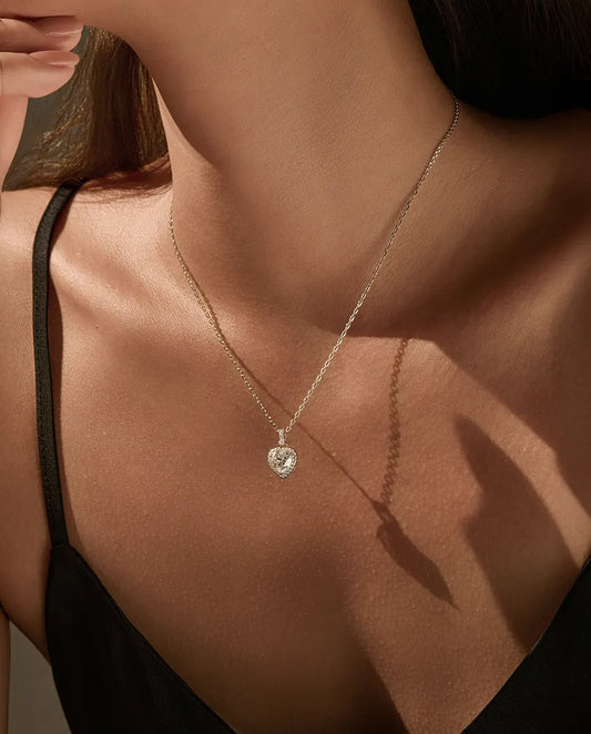 Moissanite Heart Halo Necklace – 1ct Pendant in 925 Sterling Silver, D Color VVS1 Romantic
