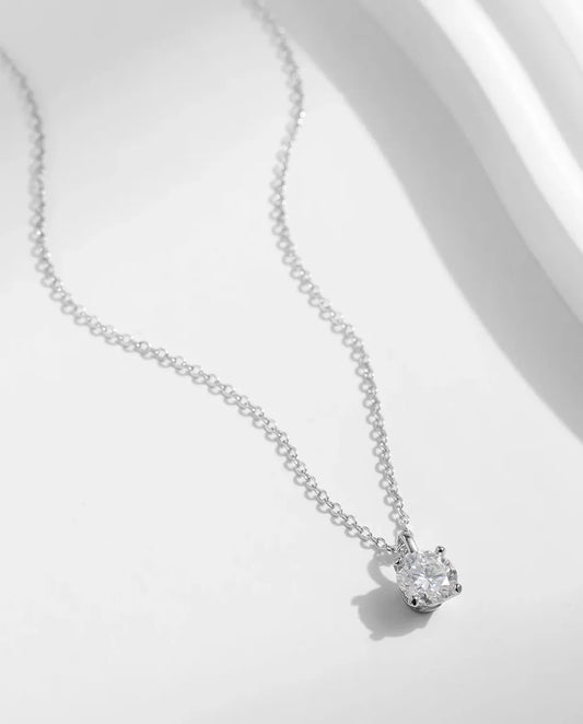 1ct moissanite solitaire necklace in 925 sterling silver, D color round pendant for women