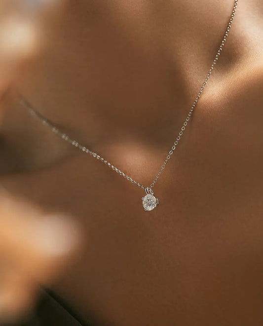 1ct moissanite solitaire necklace in 925 sterling silver, D color round pendant for women