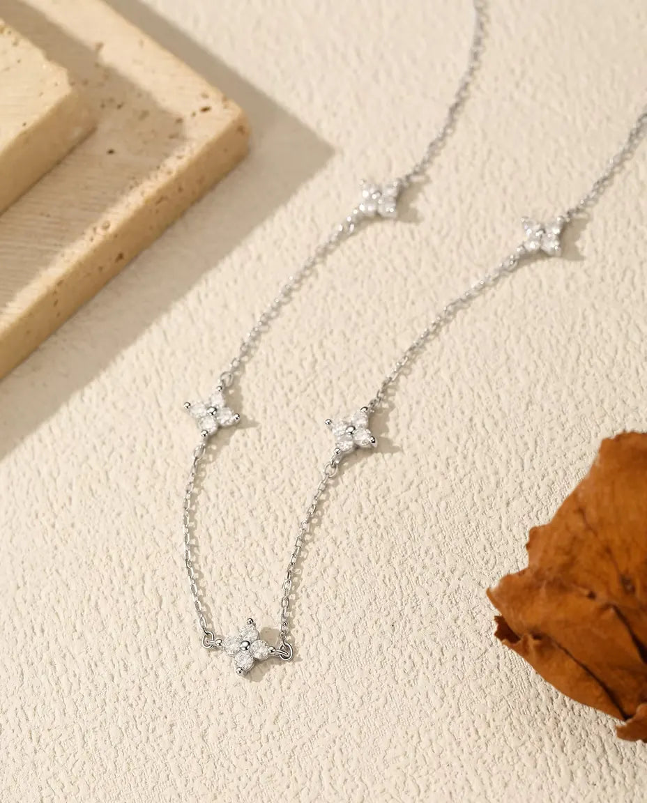 Moissanite clover station necklace in 925 sterling silver