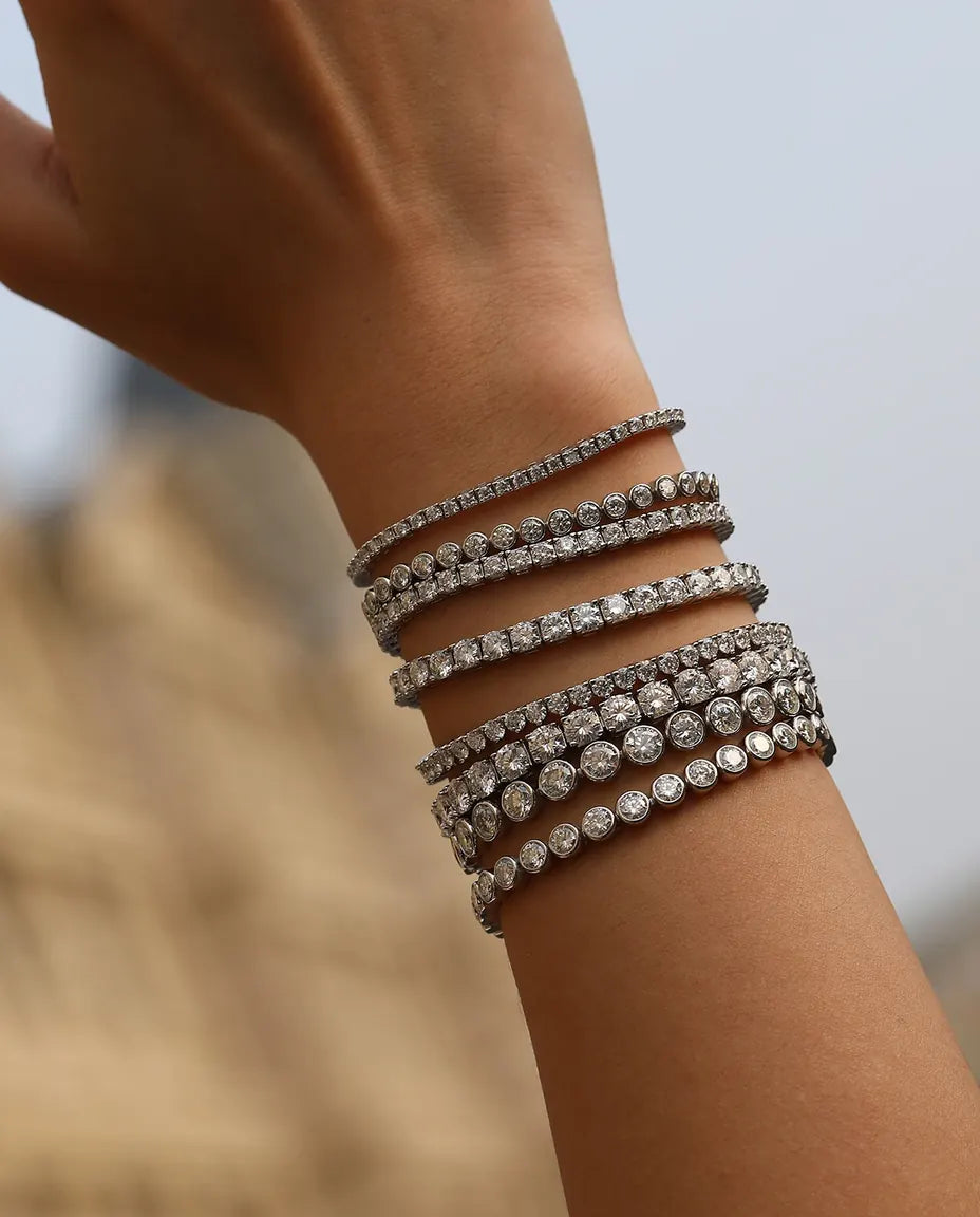 Moissanite tennis bracelet, D color VVS1 round stones, 925 sterling silver