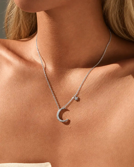 Moon and Star Necklace in 925 Sterling Silver