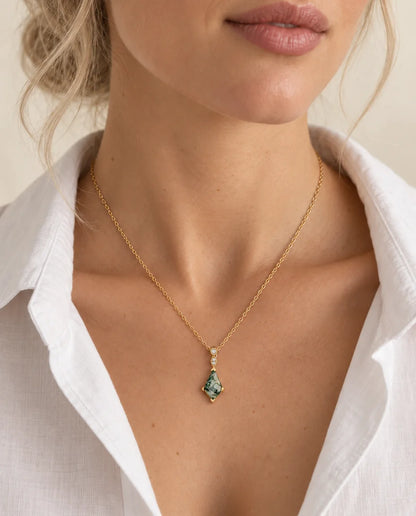 Moss Agate Necklace - worn on a model