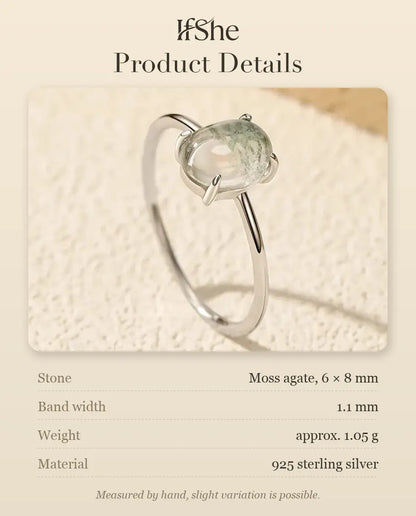 Moss Agate Ring - size and material details
