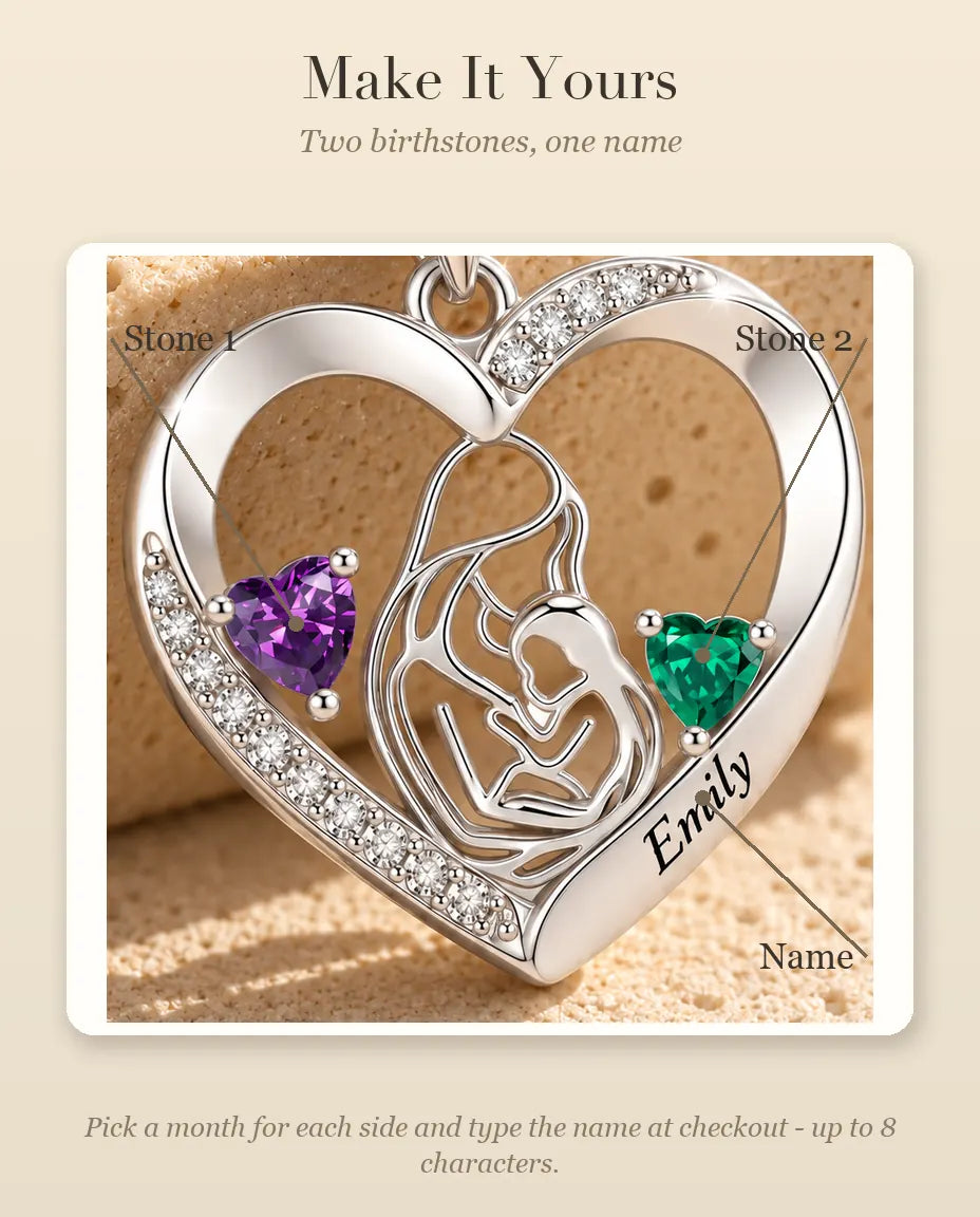 How to personalize the necklace with two birthstones and one name