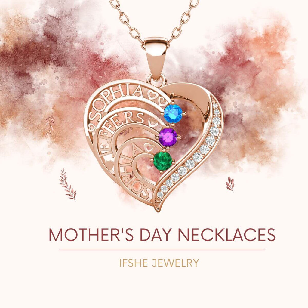 Custom Mothers Day Necklace With Names And Birthstones