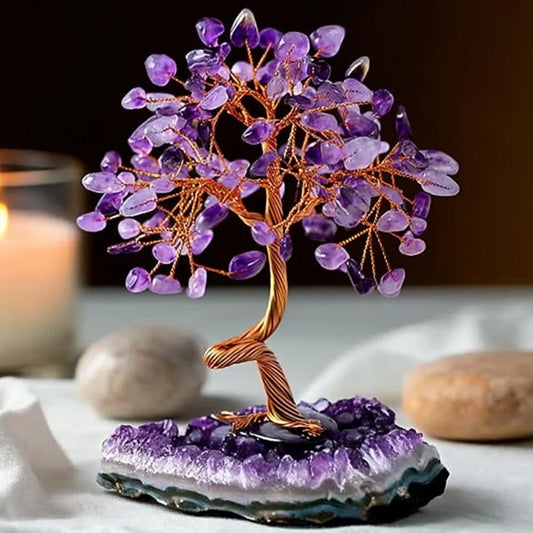 Natural Amethyst Crystal Tree with Adjustable Branches & Cluster Base