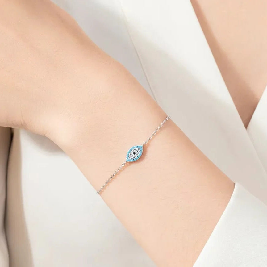 Natural Turquoise Evil Eye Bracelet in 925 Sterling Silver – Lucky Turkish Charm
