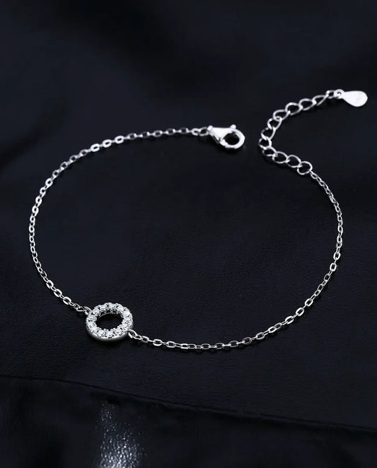Open circle moissanite bracelet, D color pave halo charm, 925 sterling silver