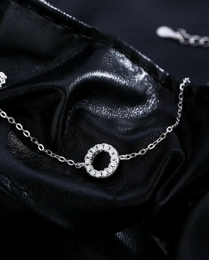 Open circle moissanite bracelet, D color pave halo charm, 925 sterling silver