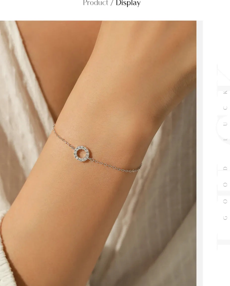 Open circle moissanite bracelet, D color pave halo charm, 925 sterling silver