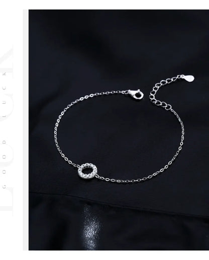 Open circle moissanite bracelet, D color pave halo charm, 925 sterling silver