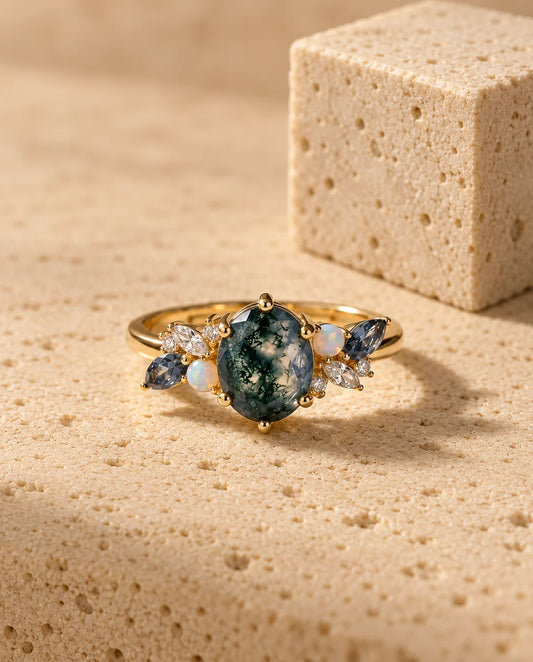 Moss Agate Ring - front view